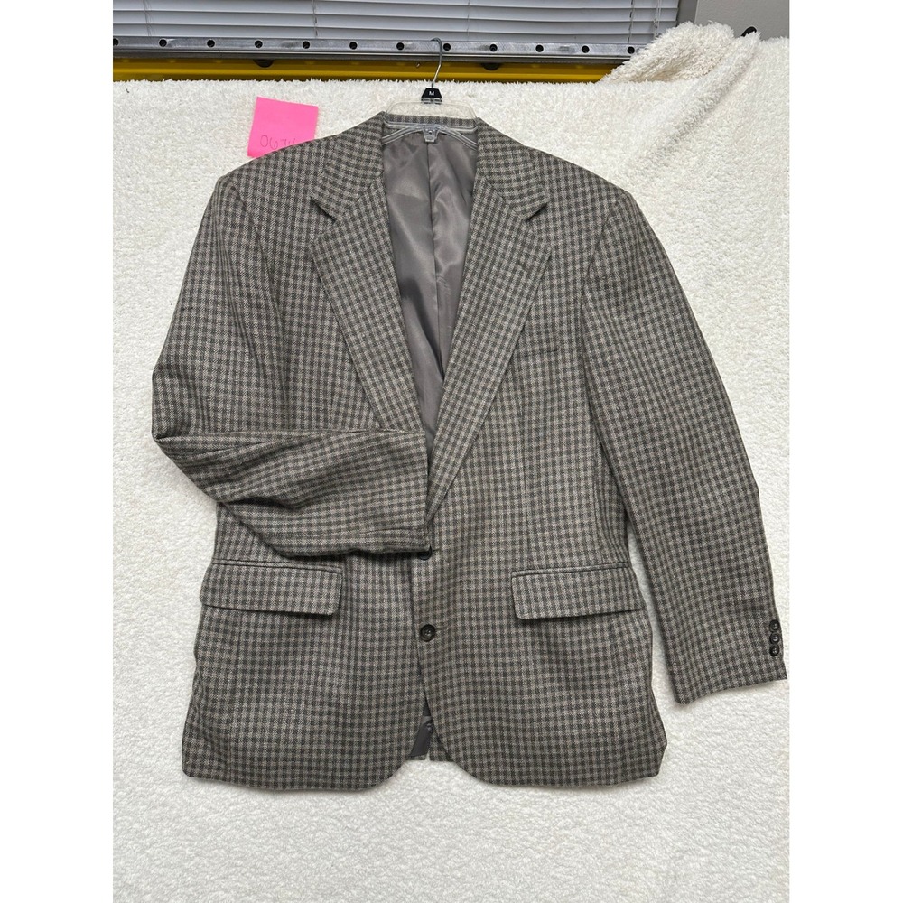 Haggar Clothing Co City Casuals Mens 40L Blazer Brown Houndstooth Sport Coat